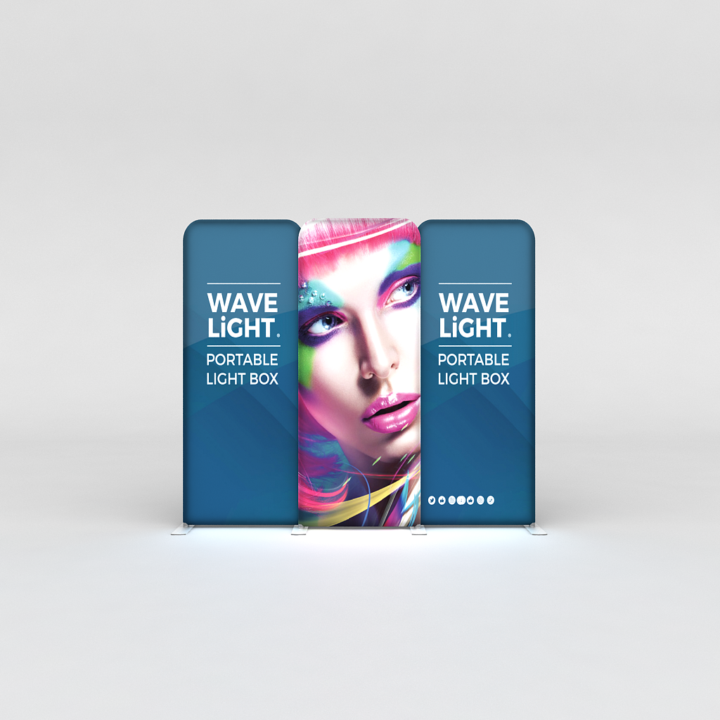 WaveLight® LED Backlit Tension Fabric Display 12ft for Trade Shows and Events - front view