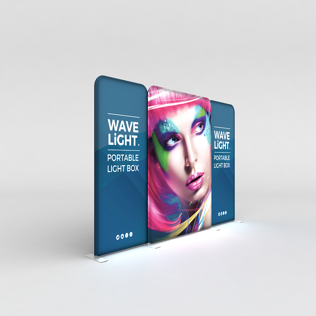 WaveLight® LED Backlit Tension Fabric Display 20ft for Trade Shows and Events